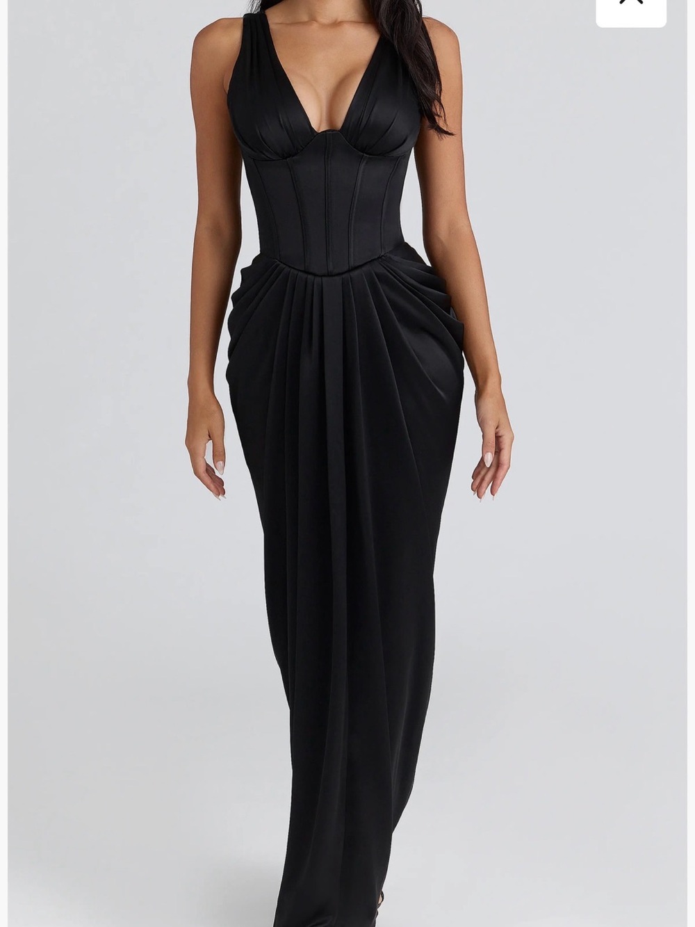 House of CB Black Angeline Strapless Satin Corset Gown